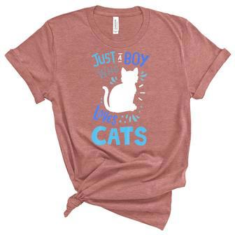 Kids Cat Just A Boy Who Loves Cats Gift For Cat Lovers Unisex Crewneck Soft Tee - Seseable