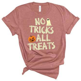 Kids Halloween No Tricks All Treats Ghost Trick Or Treat Unisex Crewneck Soft Tee - Seseable