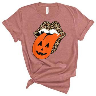 Leopard Lips Halloween Lips Vampire Mouth Pumpkin Tongue V3 Unisex Crewneck Soft Tee - Seseable