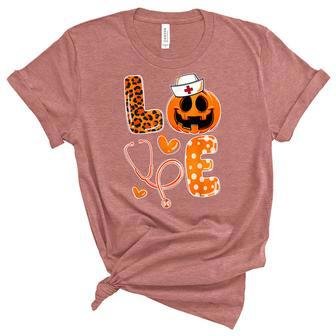 Leopard Love Cna Halloween Nurse Doctor Pumpkin Fall Unisex Crewneck Soft Tee - Seseable