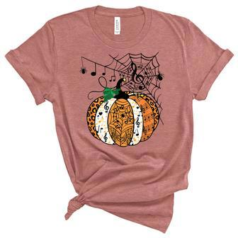 Leopard Pumpkin Music Teacher Funny Halloween Spooky Season Unisex Crewneck Soft Tee - Seseable