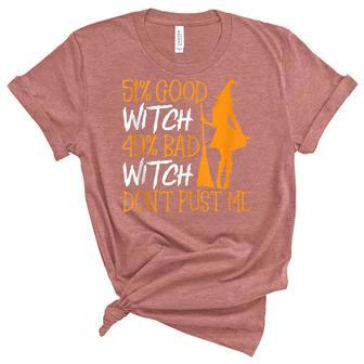 Mens 51 Good Witch 49 Bad Witch Dont Push It Halloween Unisex Crewneck Soft Tee - Seseable