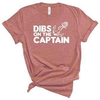 Mens Funny Captain Wife Dibs On The Captain Funny Fishing Quote Unisex Crewneck Soft Tee - Thegiftio UK