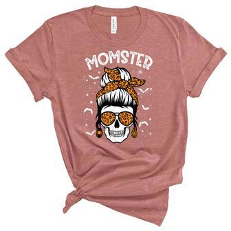 Momster Halloween Costume Skull Mom Messy Hair Bun Monster Unisex Crewneck Soft Tee - Seseable