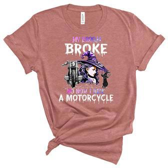 My Broom Broke So Now I Ride A Motorcycle Witch Halloween V2 Unisex Crewneck Soft Tee - Seseable