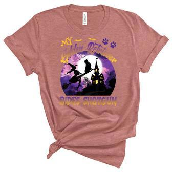 My Golden Retriever Rides Shotgun Cool Halloween Witch Dog Unisex Crewneck Soft Tee - Seseable