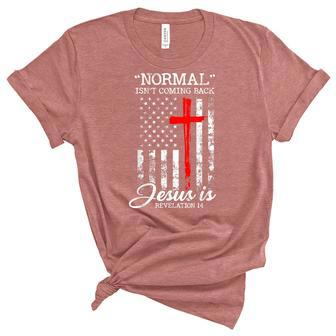 Normal Isnt Coming Back But Jesus Is Revelation 14 Usa Flag Women's Short Sleeve T-shirt Unisex Crewneck Soft Tee - Thegiftio UK