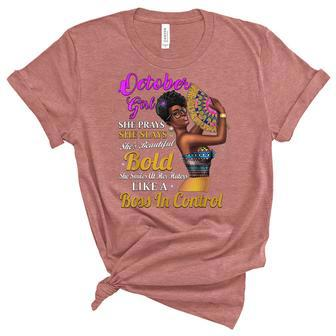 October Girl Libra Birthday Gift Melanin Afro Queen Womens Unisex Crewneck Soft Tee - Seseable