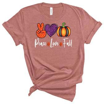 Peace Love Fall Leopard Print Pumpkin Thanksgiving Graphic V3 Unisex Crewneck Soft Tee - Seseable