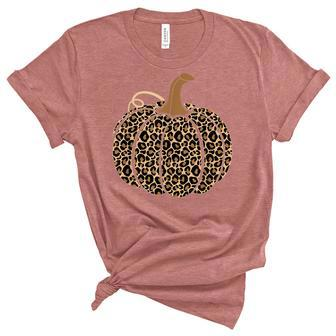 Pumpkin Leopard Women N Girls Halloween Thanksgiving Unisex Crewneck Soft Tee - Seseable