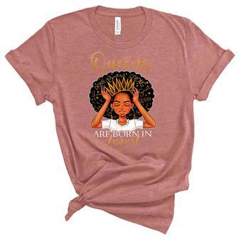 Queens Are Born In August Girl Birthday Black Queen Afro Unisex Crewneck Soft Tee - Thegiftio UK