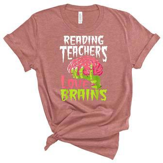 Reading Teachers Love Brains Zombie Teacher School Halloween Women's Short Sleeve T-shirt Unisex Crewneck Soft Tee - Thegiftio UK