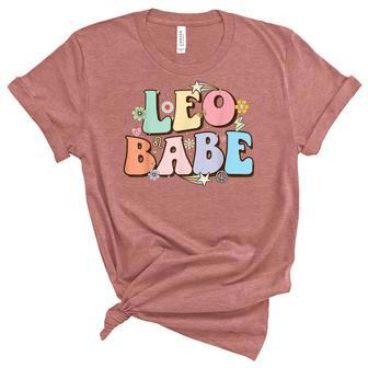 Retro Groovy Leo Babe July & August Birthday Leo Zodiac Sign Unisex Crewneck Soft Tee - Seseable