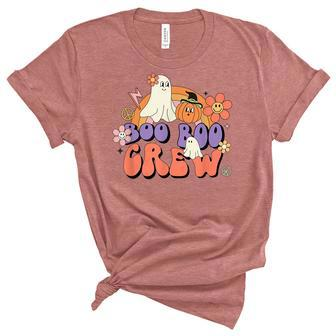 Retro Rainbow Boo Boo Crew Halloween Boo Ghost Spooky Vibes Unisex Crewneck Soft Tee - Seseable