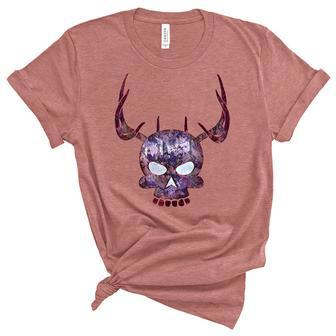 Skull Deer Antler Halloween Scary - Bone Design Unisex Crewneck Soft Tee - Seseable