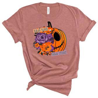 Sorta Sweet Sorta Spooky Funny Halloween Women Girls Pumpkin Unisex Crewneck Soft Tee - Seseable