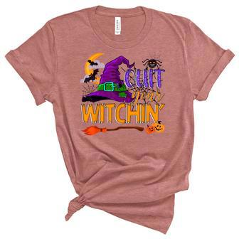 Spooky Quit Your Witchin Halloween Hat Witches Broomstick Unisex Crewneck Soft Tee - Seseable