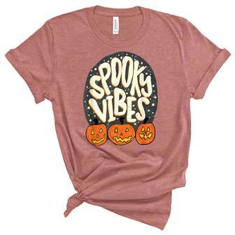 Spooky Vibes Pumpkin And Spiderweb Halloween Vintage Unisex Crewneck Soft Tee - Seseable