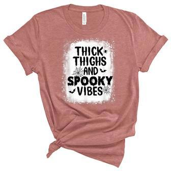 Thick Thigh And Spooky Vibes Happy Halloween Scary Bleached Unisex Crewneck Soft Tee - Seseable