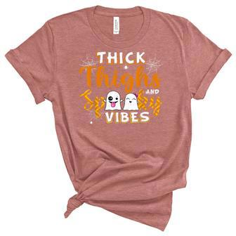Thick Thighs And Spooky Vibes Ghost Boo Girls Boys Halloween Unisex Crewneck Soft Tee - Seseable
