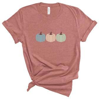 Three Pumpkins Cute Gift Fall Season Women's Short Sleeve T-shirt Unisex Crewneck Soft Tee - Seseable