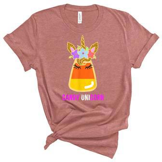 Unicorn Candy Corn Halloween Trick Or Treat Party Girl Gifts Unisex Crewneck Soft Tee - Seseable