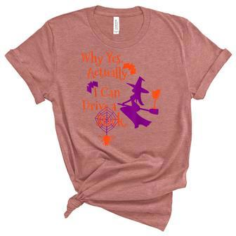 Why Yes Actually I Can Drive A Stick Funny Halloween Witch Unisex Crewneck Soft Tee - Seseable