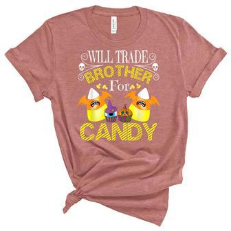 Will Trade Brother For Candy Trick Or Treat Halloween Gift Unisex Crewneck Soft Tee - Seseable
