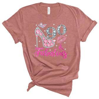 Womens 90 & Fabulous Diamond Crown Shoes Queen 90 Yrs Old Birthday Unisex Crewneck Soft Tee - Seseable