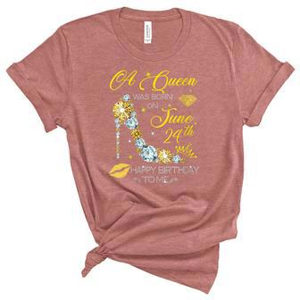 Womens A Queen Was Born On June 24Th Happy Birthday To Me Unisex Crewneck Soft Tee - Seseable