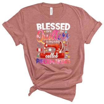 Womens Blessed Are Piecemakers Sewing Pun Quilting Lover Novelty Unisex Crewneck Soft Tee - Seseable