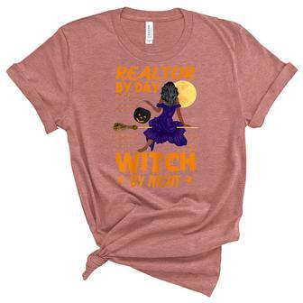 Womens Halloween Real Estate Agent Realtor By Day Witch By Night Unisex Crewneck Soft Tee - Seseable