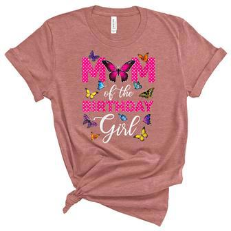 Womens Mom Of The Birthday Girl Butterfly Mama Mommy 1St Bday Unisex Crewneck Soft Tee - Seseable