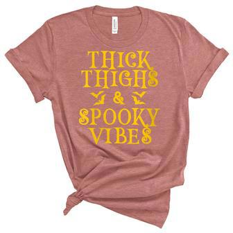 Womens Thick Thighs And Spooky Vibes Sassy Lady Halloween Unisex Crewneck Soft Tee - Seseable