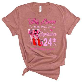 Womens This Queen Was Born On September 24Th High Heel Birthday Unisex Crewneck Soft Tee - Seseable
