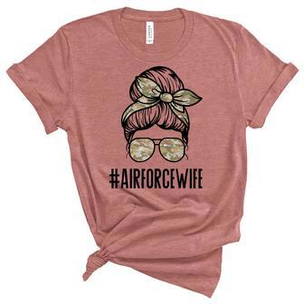 Air Force Wife Messy Bun Sunglasses Military Wife Women's Short Sleeve T-shirt Unisex Crewneck Soft Tee - Thegiftio