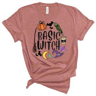 Basic Witch Hat Witches Pumpkin Moon Witchcraft Halloween Unisex Crewneck Soft Tee - Seseable