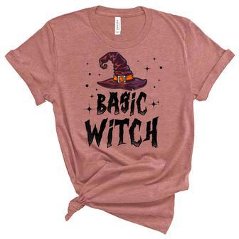 Basic Witch Women Halloween Distressed Witch Hat Unisex Crewneck Soft Tee - Seseable