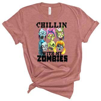 Chillin With My Zombies Halloween Boys Kids Funny Unisex Crewneck Soft Tee - Thegiftio UK