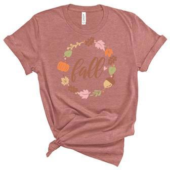 Fall Retro Flower Leaf Circle Women's Short Sleeve T-shirt Unisex Crewneck Soft Tee - Seseable