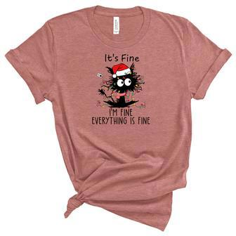 Funny Christmas Black Cat It Is Fine I Am Fine Everything Is Fine Women's Short Sleeve T-shirt Unisex Crewneck Soft Tee - Seseable