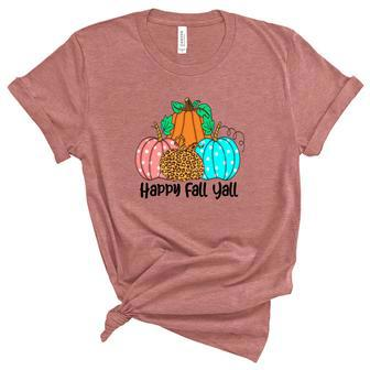 Funny Pumpkins Happy Fall Yall Women's Short Sleeve T-shirt Unisex Crewneck Soft Tee - Seseable