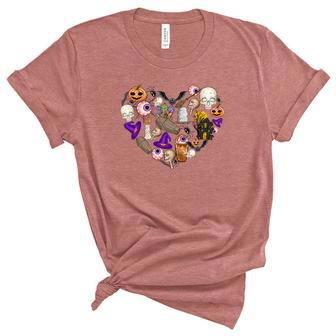 Halloween Fall Heart Witch Pumpkin Women's Short Sleeve T-shirt Unisex Crewneck Soft Tee - Seseable