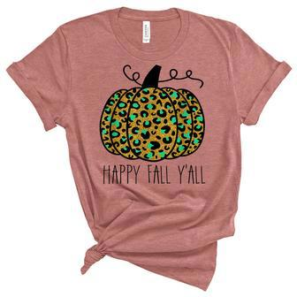 Happy Fall Yall Golden Leopard Print Pumpkin Halloween Unisex Crewneck Soft Tee - Seseable
