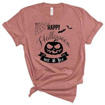 Happy Halloween Trick Or Treat Pumpkin Bat Spiderweb T Unisex Crewneck Soft Tee - Seseable