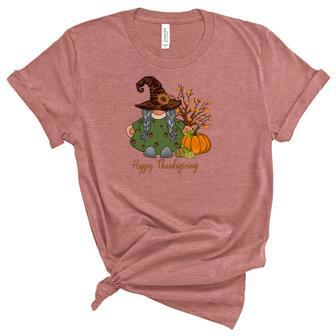 Happy Thanksgiving Gnomes Pumpkin Flowers Women's Short Sleeve T-shirt Unisex Crewneck Soft Tee - Seseable