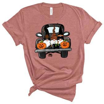 Harvest Fall Halloween Gnomes Truck Bed Goth Cute Spooky Unisex Crewneck Soft Tee - Seseable