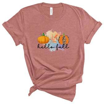 Hello Fall Pumpkins Thanksgiving Season Women's Short Sleeve T-shirt Unisex Crewneck Soft Tee - Seseable