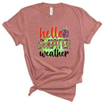 Hello Sweater Weather Pumpkin Fall Women's Short Sleeve T-shirt Unisex Crewneck Soft Tee - Seseable