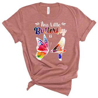Kids 4 Year Old Butterfly Birthday Girls 4Th Girl Party Women's Short Sleeve T-shirt Unisex Crewneck Soft Tee - Thegiftio UK